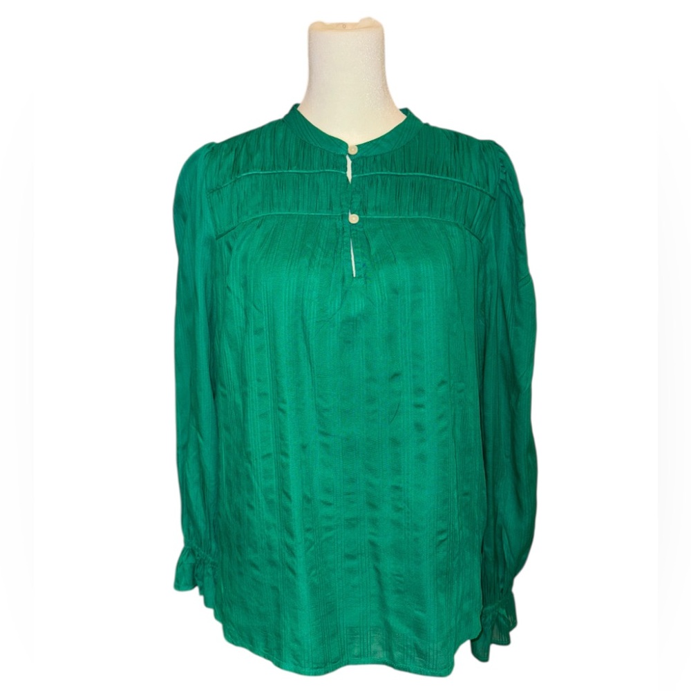 NWT LOFT Women’s Long Sleeve Shirred Yoke Style Blouse In Kelly Green Size: XSP - Picture 4 of 12